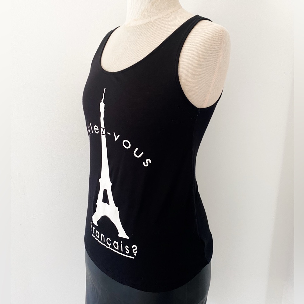 H&M “Parlez-vous Français?” Eiffel Tower Graphic Tank – Size Small, Black - Picture 6 of 8